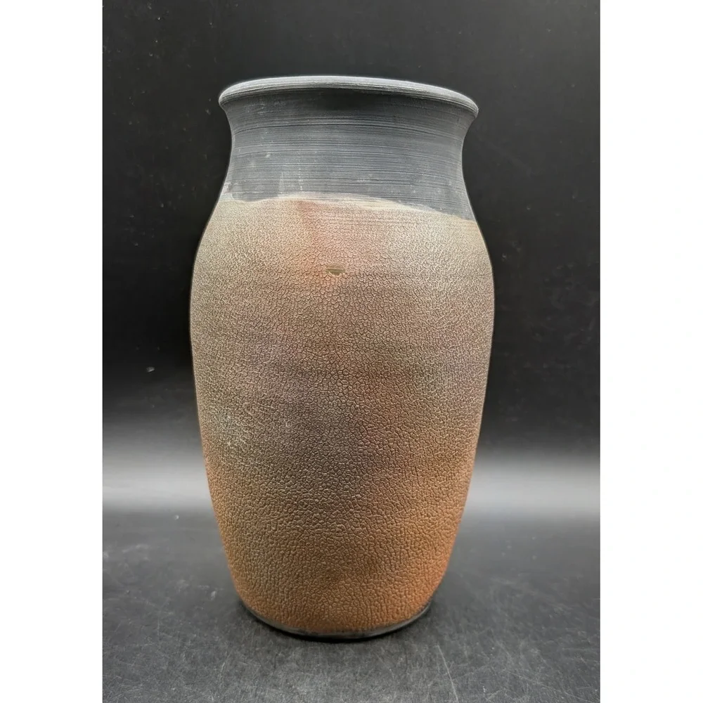 SWHS 15 Signed Studio Pottery Vase Textured Salt Glaze Brutalist Earth Tones